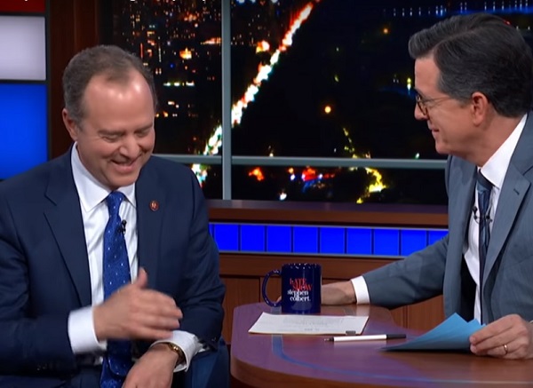 Adam Schiff on Colbert Late Night comedy TV reveals how solemn he feels about impeaching the president Schiff on Late Night comedy TV
